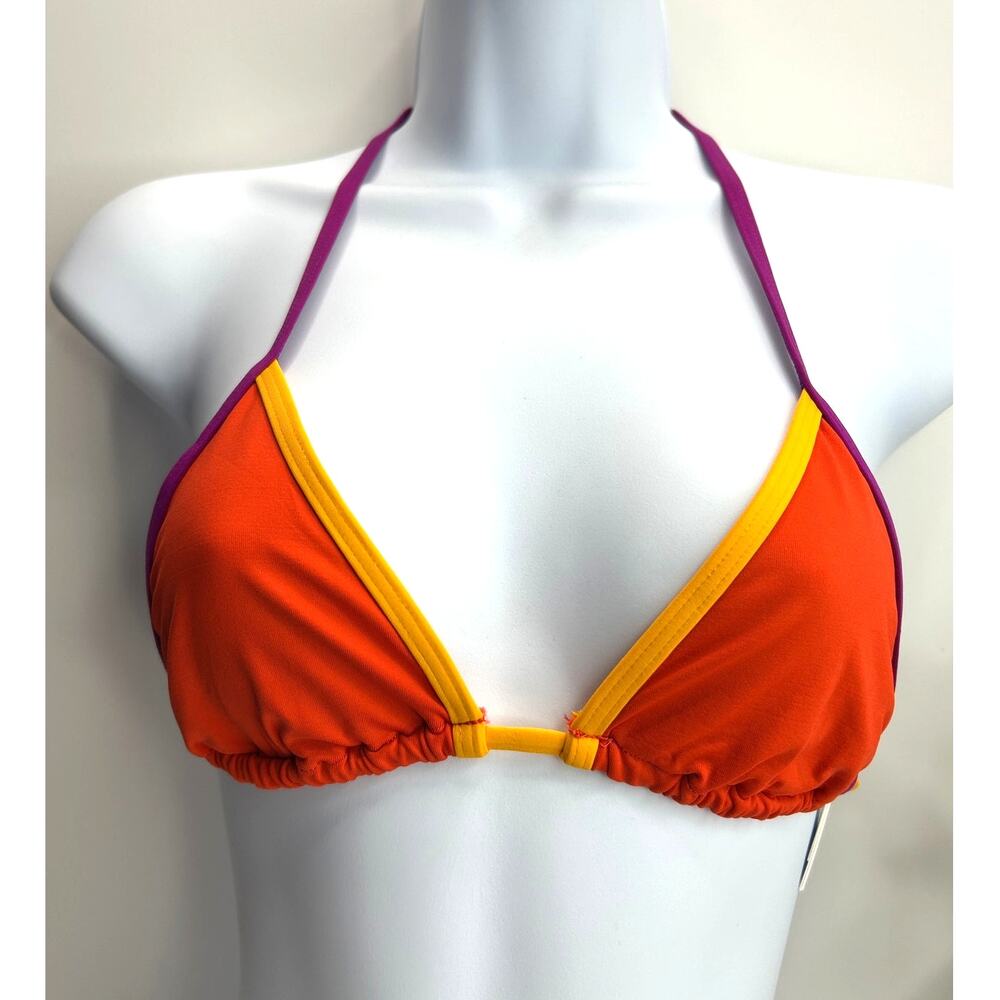 L*Space Aspen Triangle Colorblock Bikini Top Orange/Purple/Yellow Women XS NWT